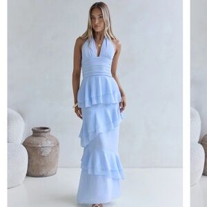 Chic Sky Blue Layered Maxi Dress